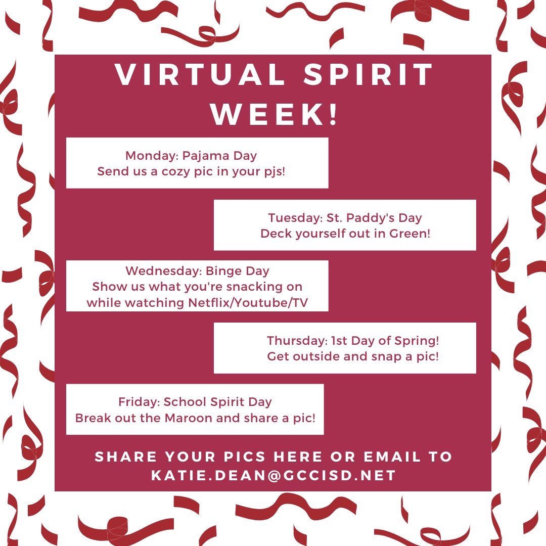 Let's do a fun at-home spirit week! Send us your pics!
