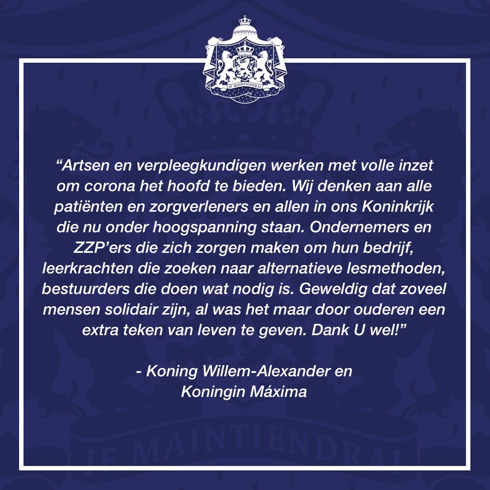 Bericht van Koning Willem-Alexander en Koningin Máxima n.a.v. coronavirus COVID-19.
facebook.com/HetKoninklijkH…
