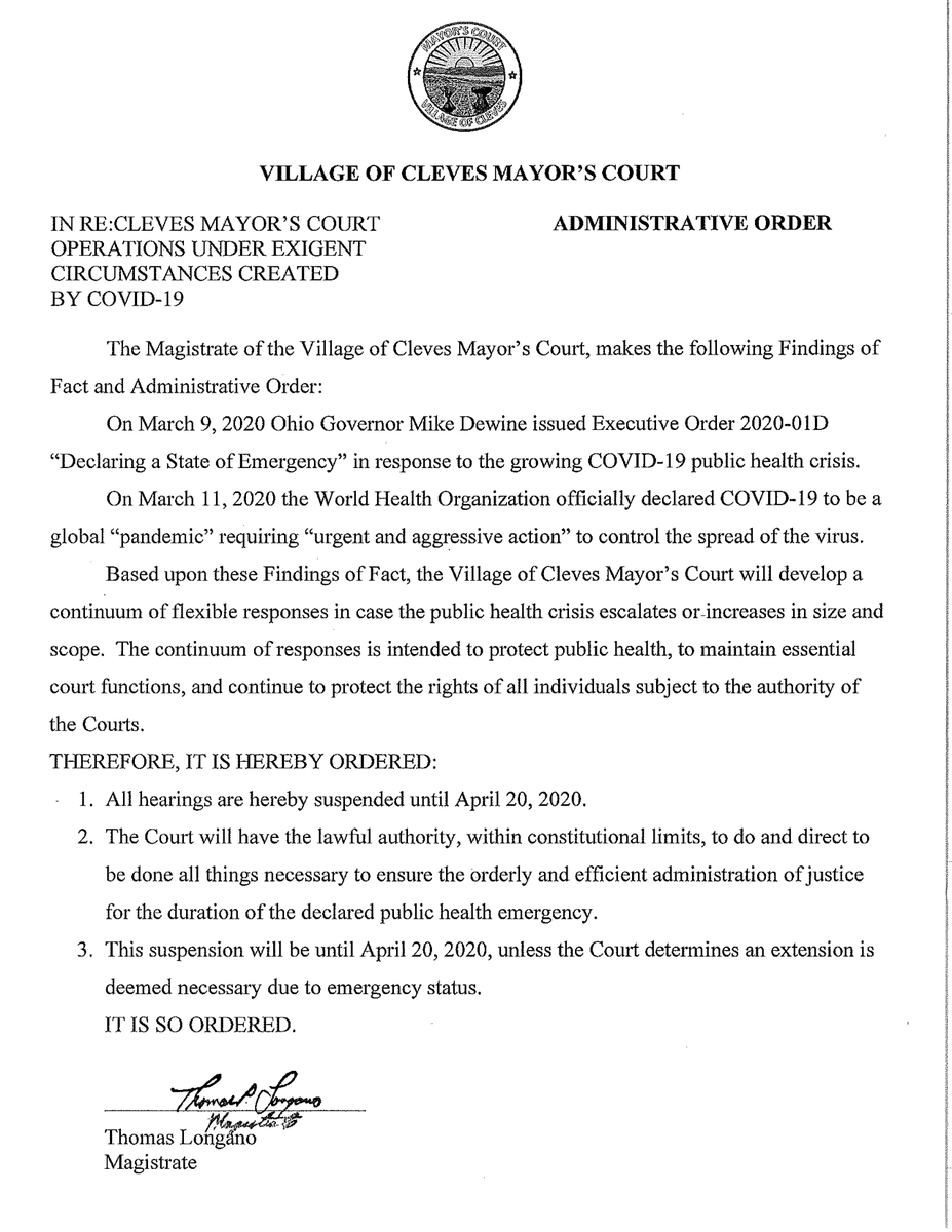 Administrative Order for Cleves Mayor's Court...
