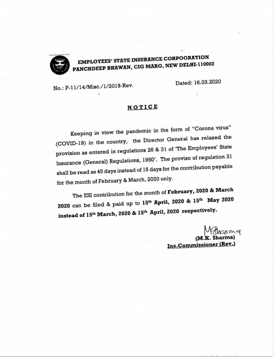 Guruprasad.H.l (@guruprasadhl2) on Twitter photo ESIC's letter allowing contributions for months of February and March 2020 to be paid and filed up to 15th April and 15th May 2020 to help employers who are affected by Corona Virus -Covid 19
<a href="/Karmika_Sahaya/">Karmika Sahayavani, Govt of Karnataka</a>, <a href="/LabourDeptGOK/">Secretary, Labour Department, Govt of Karnataka.</a> ,<a href="/LabourGovt/">Commissioner, Labour Department, Govt of Karnataka</a>
<a href="/SrinivasKit/">Srinivas k</a> ESIC's letter allowing contributions for months of February and March 2020 to be paid and filed up to 15th April and 15th May 2020 to help employers who are affected by Corona Virus -Covid 19
<a href="/Karmika_Sahaya/">Karmika Sahayavani, Govt of Karnataka</a>, <a href="/LabourDeptGOK/">Secretary, Labour Department, Govt of Karnataka.</a> ,<a href="/LabourGovt/">Commissioner, Labour Department, Govt of Karnataka</a>
<a href="/SrinivasKit/">Srinivas k</a>