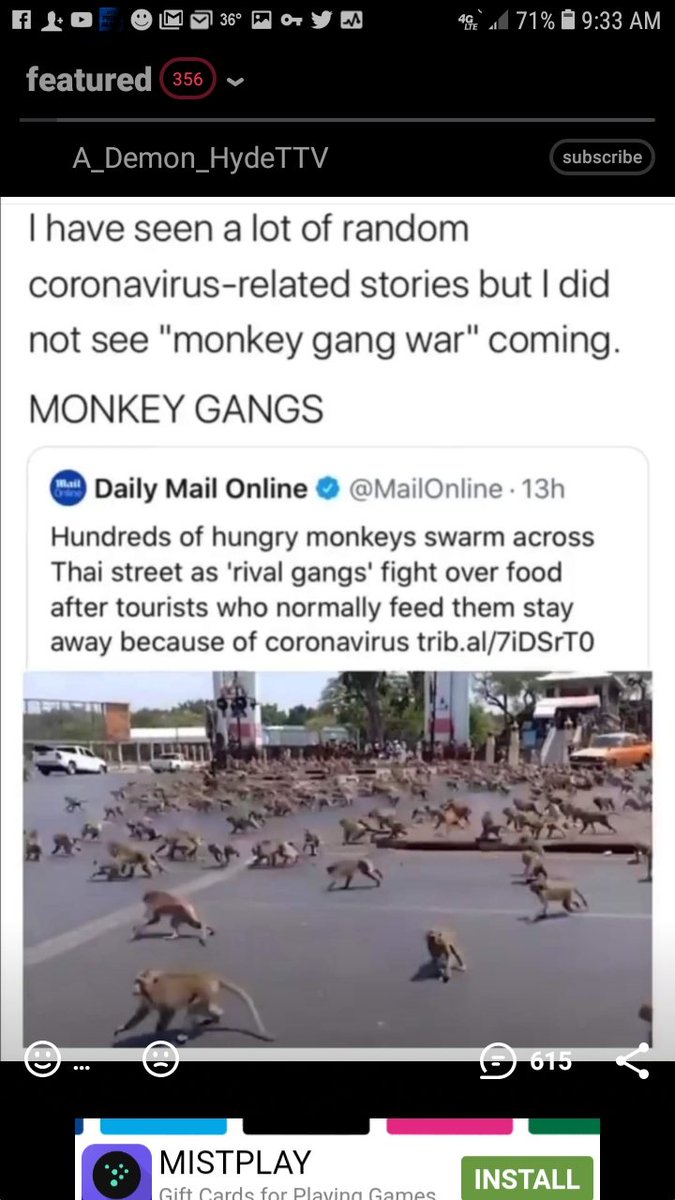 Schools shutting down 
Sports shutting down 
Whole countries shutting down 
Now, Monkey Gangs