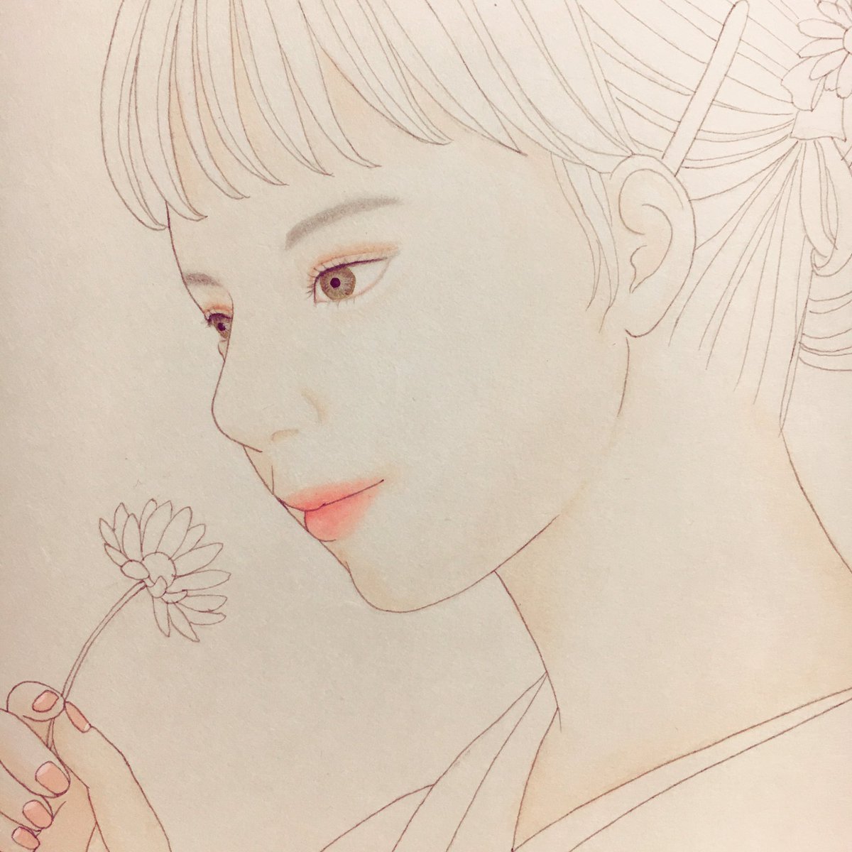 Twitter पर 野沢 栄子 ベラドンナアート展4 18 23 制作途中 日本画 岩絵の具 胡粉 美術 Art アート 絵画 Japanesepainting 女の子イラスト 美人画 人物画 イラスト 着物 着物女子