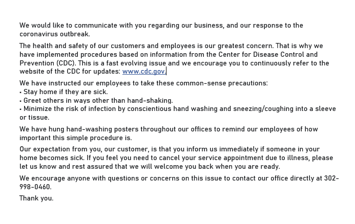OneHourDE's tweet image. We understand that you might have concerns about coronavirus, and how we are handling our business. We assure you, we are adhering to CDC guidelines, to keep you and your family safe.