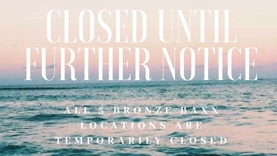 bronzebaxxtan's tweet photo. To our amazing community, due to the ongoing developments of the COVID-19 Virus, we have made the extremely difficult decision to temporarily close all 5 of our studios in Calgary &amp; Airdrie effective immediately. 

Please look out for one another. Be kind, be safe and be sunny. https://t.co/X4ojyeZt4O