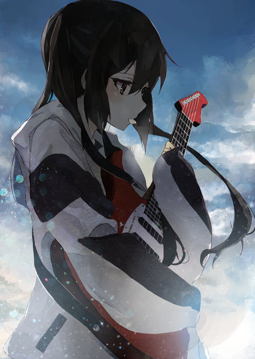 nakano azusa 1girl solo instrument guitar black hair long hair twintails  illustration images