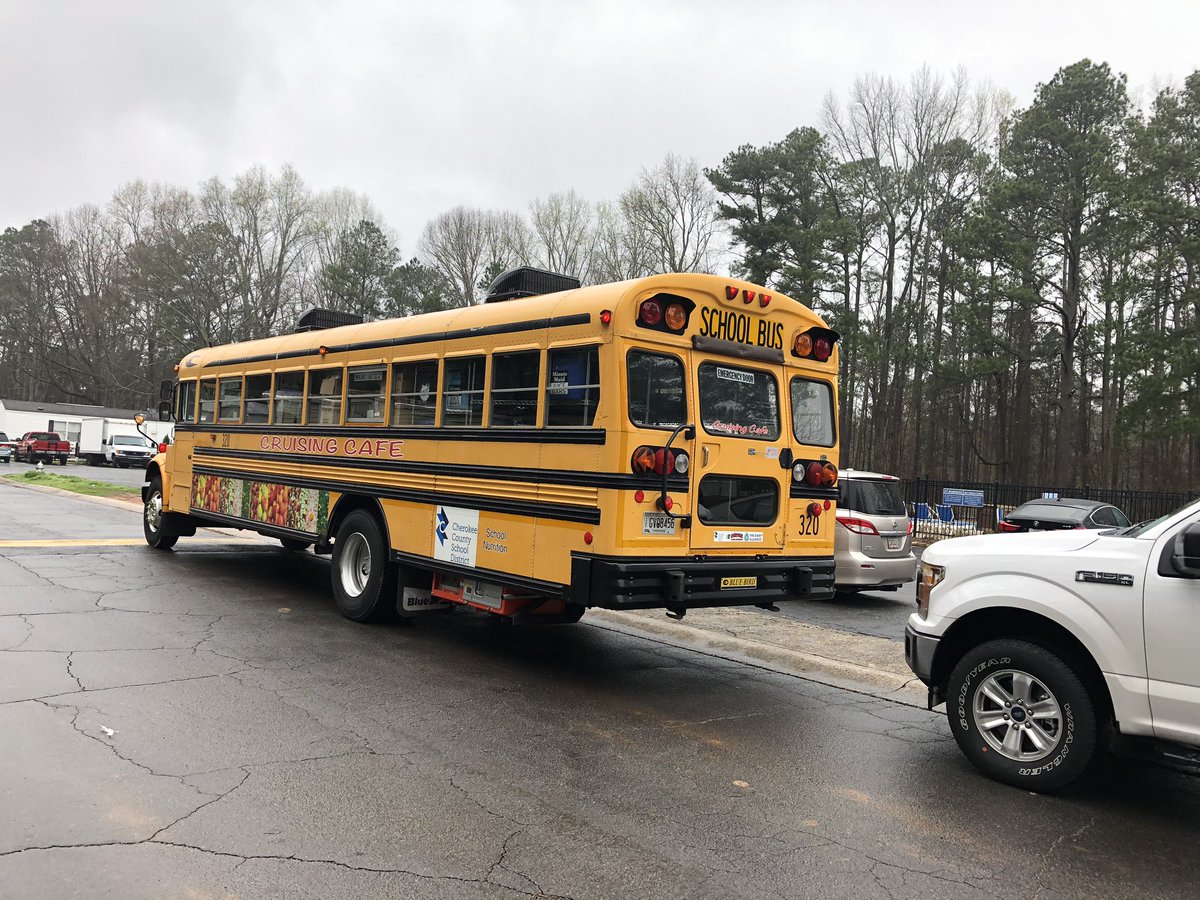 CherokeeSchools's tweet photo. The Cruising Cafe is on its route this morning for food pickup. First stop was Hidden Falls MHP.  The schedule is delayed a bit but we will make it to the other stops this morning!  #CCSDfam https://t.co/lbixsSGuVr