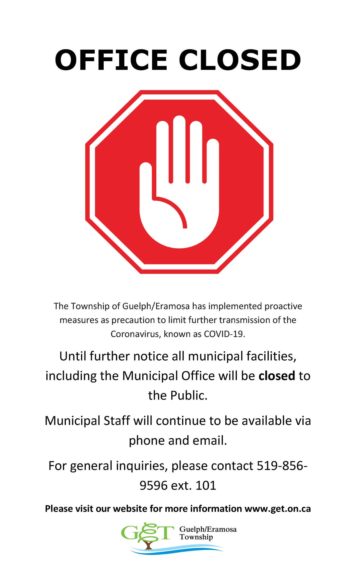 Guelph/Eramosa on Twitter "Township closes municipal office to public