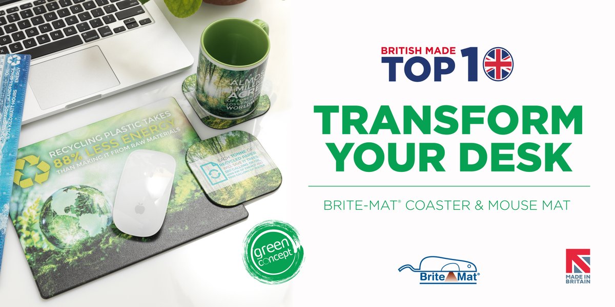 Make your desk more Eco-friendly with a Brite-Mat® Coaster &amp; Mouse Mat, moulded with in-house recycled plastic. 

View the full range on the PF Store: ow.ly/emgh50yJ9Da

#BriteMat #RecycledPlastic #EcoFriendly #PFConcept #GreenConcept #MadeInBritain