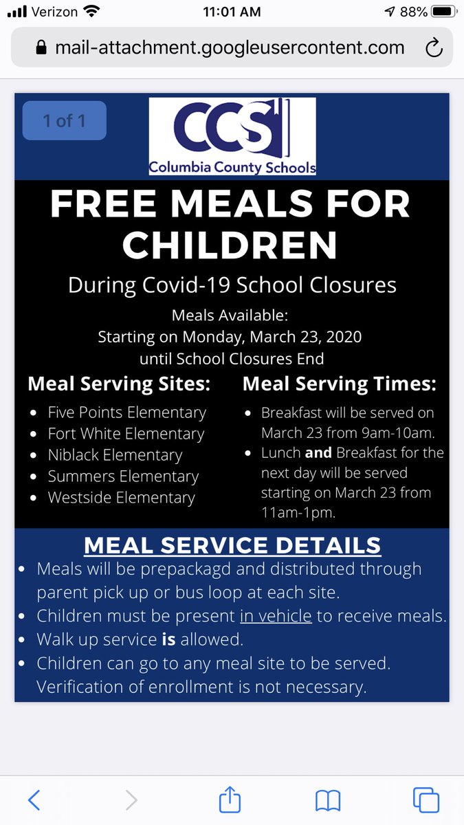 Please share. All meals are to go. #childrenareourfuture @columbiak12
