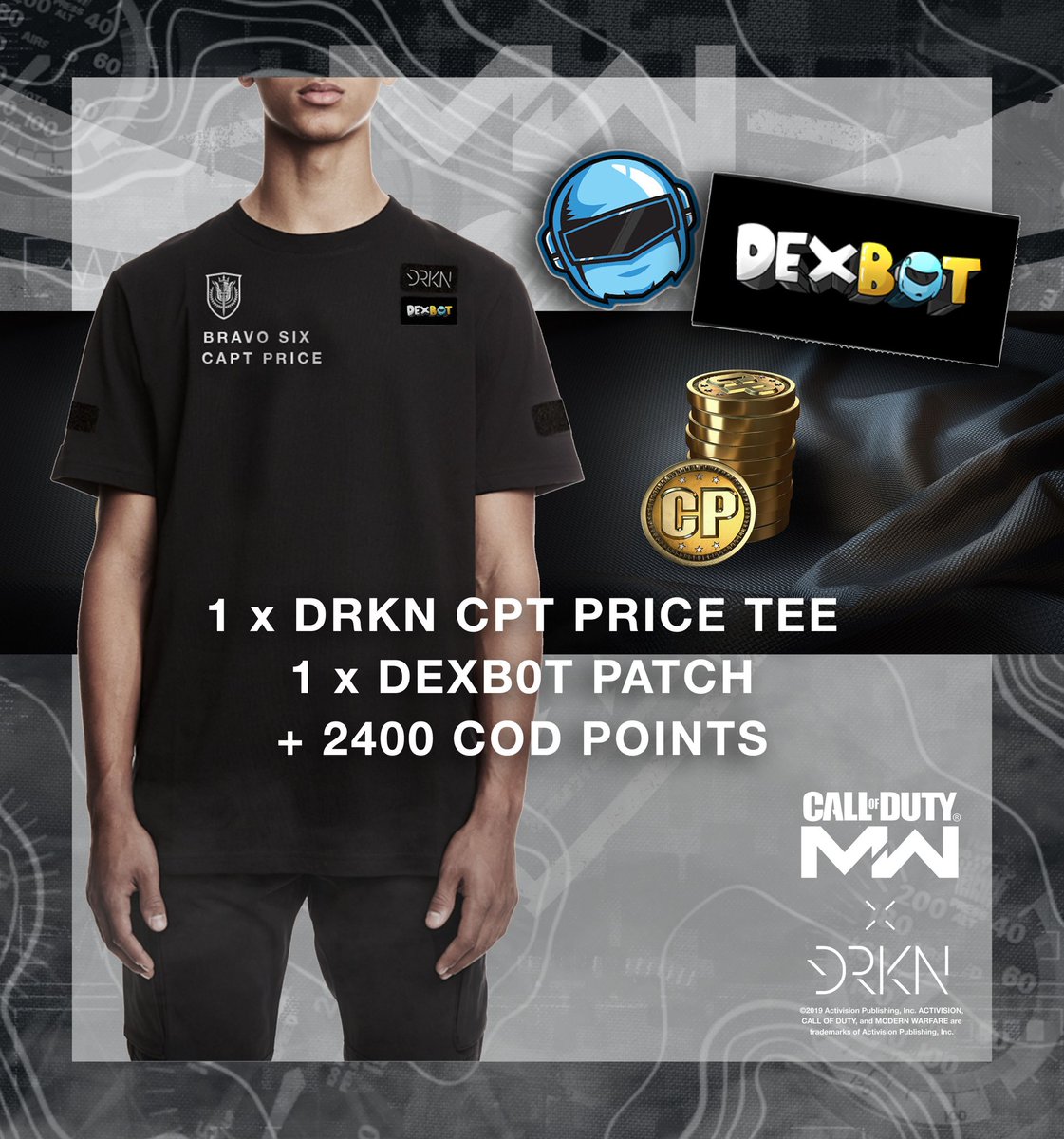 I’ve teamed up with DRKN for a Call of Duty Modern Warfare giveaway to celebrate the launch of #Warzone! 

To enter:
• Follow <a href="/DRKN_OFFICIAL/">DRKN®</a>
• Follow @DEXB0T 
• RT &amp; Like this tweet
• Reply &amp; tag 1 Call of Duty player 

2 WINNERS will be chosen Sunday to receive prizes below!
