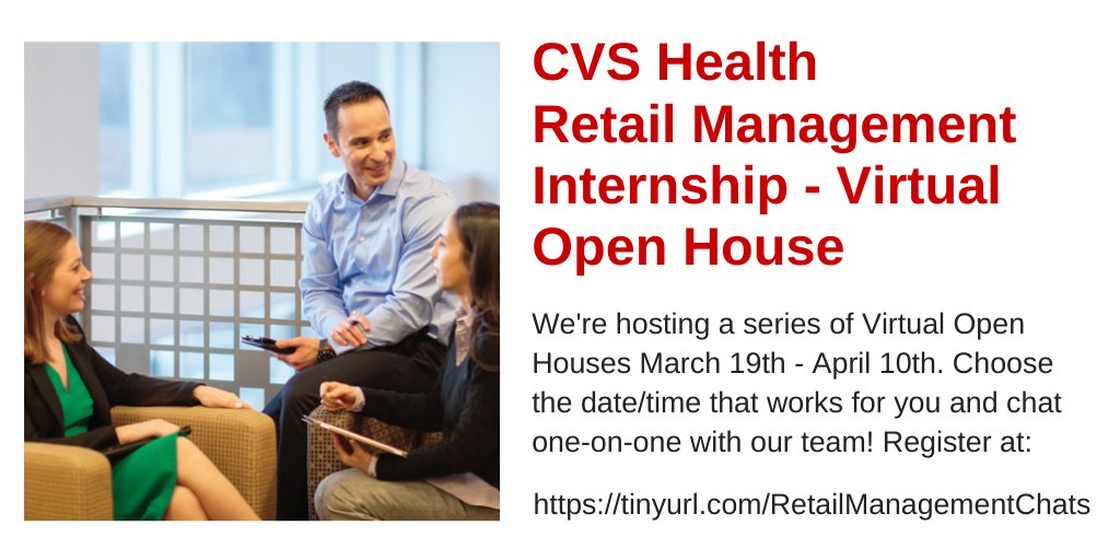 Our Retail Management Internship is going to be fire! We're hosting virtual open houses so you can chat one-on-one with our team to learn more. Register at: tinyurl.com/RetailManageme… #CVSHealth #TeamCVS #SummerInternship #Management #Leadership #HiringNow #Retail #Jobs
