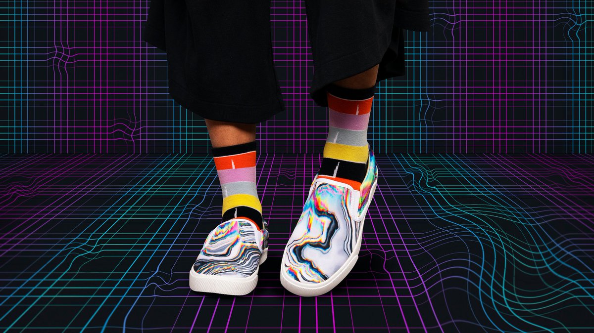 Bucketfeet's tweet image. Glitch out! The $49 spring sale is here! "Glitchy Waves" by TMarchev bit.ly/2TMf9Ir