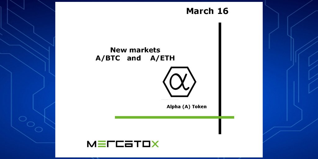 Mercatox_UK's tweet image. Alpha (A) Token new market added
Dear users!
Alpha (A) Token new market added to the listing.
A/BTC and A/ETH markets are available for trading.
Alpha (A) Token contract address is
0xffc63b9146967a1ba33066fb057ee3722221acf0
Good luck in the forthcoming trades.

#AlphaToken #BTC