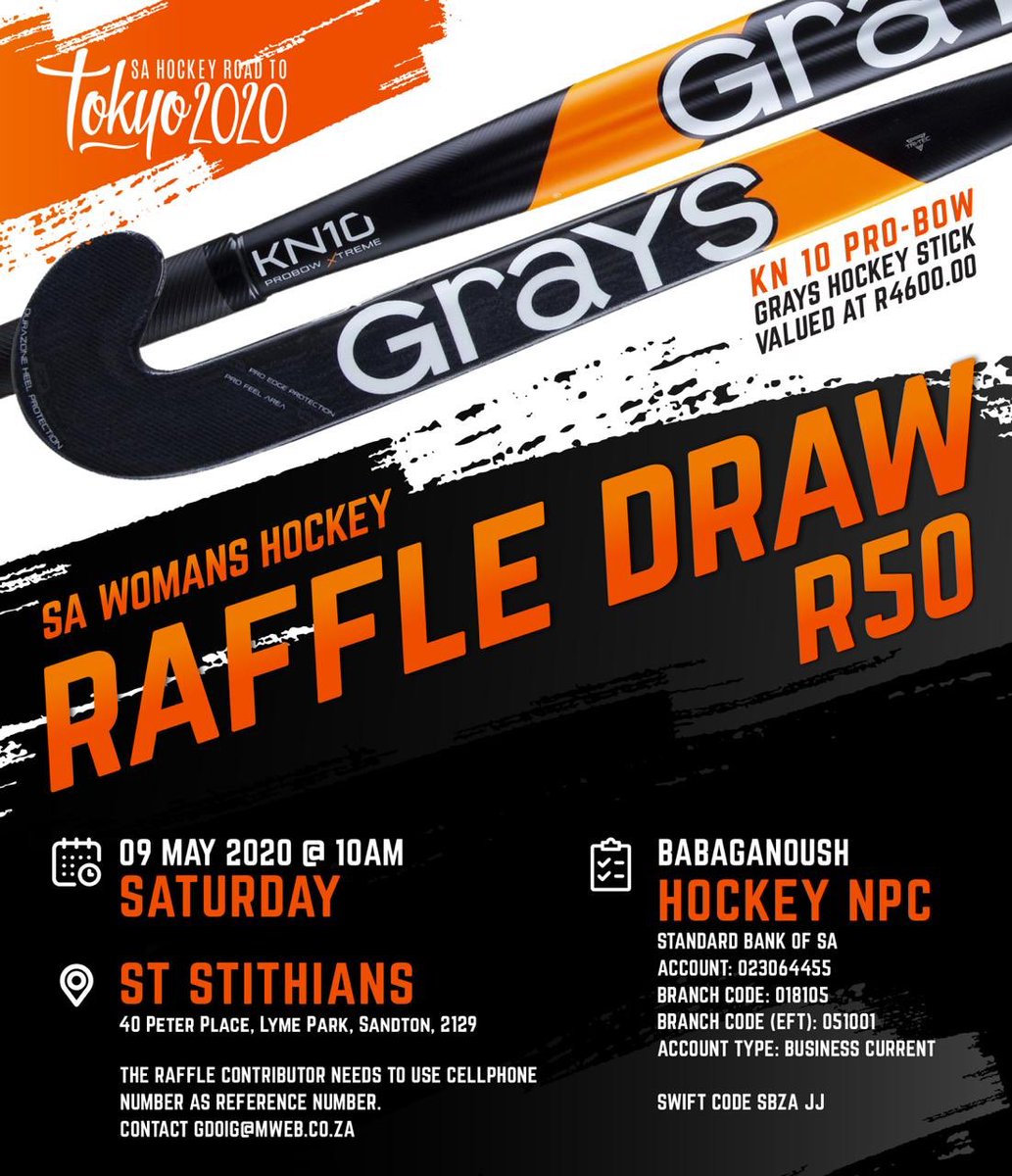 Raising money for Road to Tokyo. Buy a R50 raffle ticket to raise funds. Thank you <a href="/GraysHockey/">Grays Hockey</a> for awesome stick. Please support and retweet. #RETWEEET #hockey #RoadtoTokyo2020 #SA #fundraising