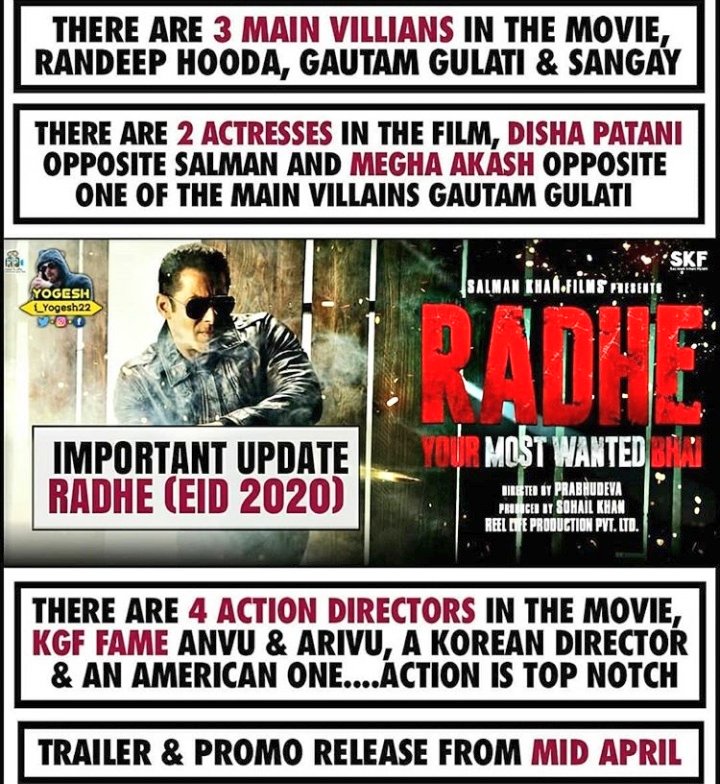 Suaiban99546006's tweet photo. #Radhe Movie Update !!!!
1- There Are 3 Main Villians , #RandeepHooda , #GautamGulati , #Sangay
2- There Are 2 Actress , #DishaPatani & #MeghaAkash
3- There Are 4 Action Directors , #Kgf Fame #Anvu #Arvu , A Korean Director & American One ..
Action is Top Notch 💪
#Radhe https://t.co/bULtJqcWhl