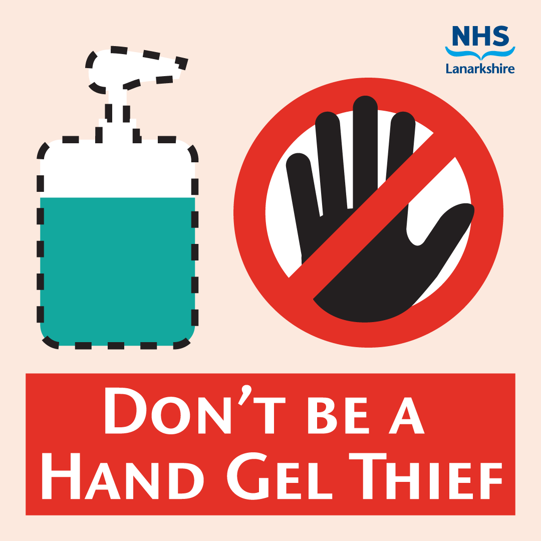 NHSLanarkshire's tweet photo. Great to see so many people keen to keep their hands clean and virus-free – but not at the expense of our patients, visitors and staff. Don’t be a hand gel thief. Use soap and water at home. #coronavirus #COVID19 https://t.co/C5q9ncRKgU