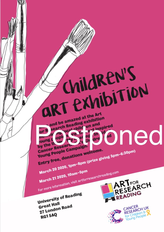 AFRReading's tweet photo. We are sorry to inform you that due to the current circumstances we have taken the decision to postpone this weeks exhibition and prize giving.  Whilst this is disappointing we are working to find another date which will give us all something to look forward to!   Many thanks!! https://t.co/tzhRframmj