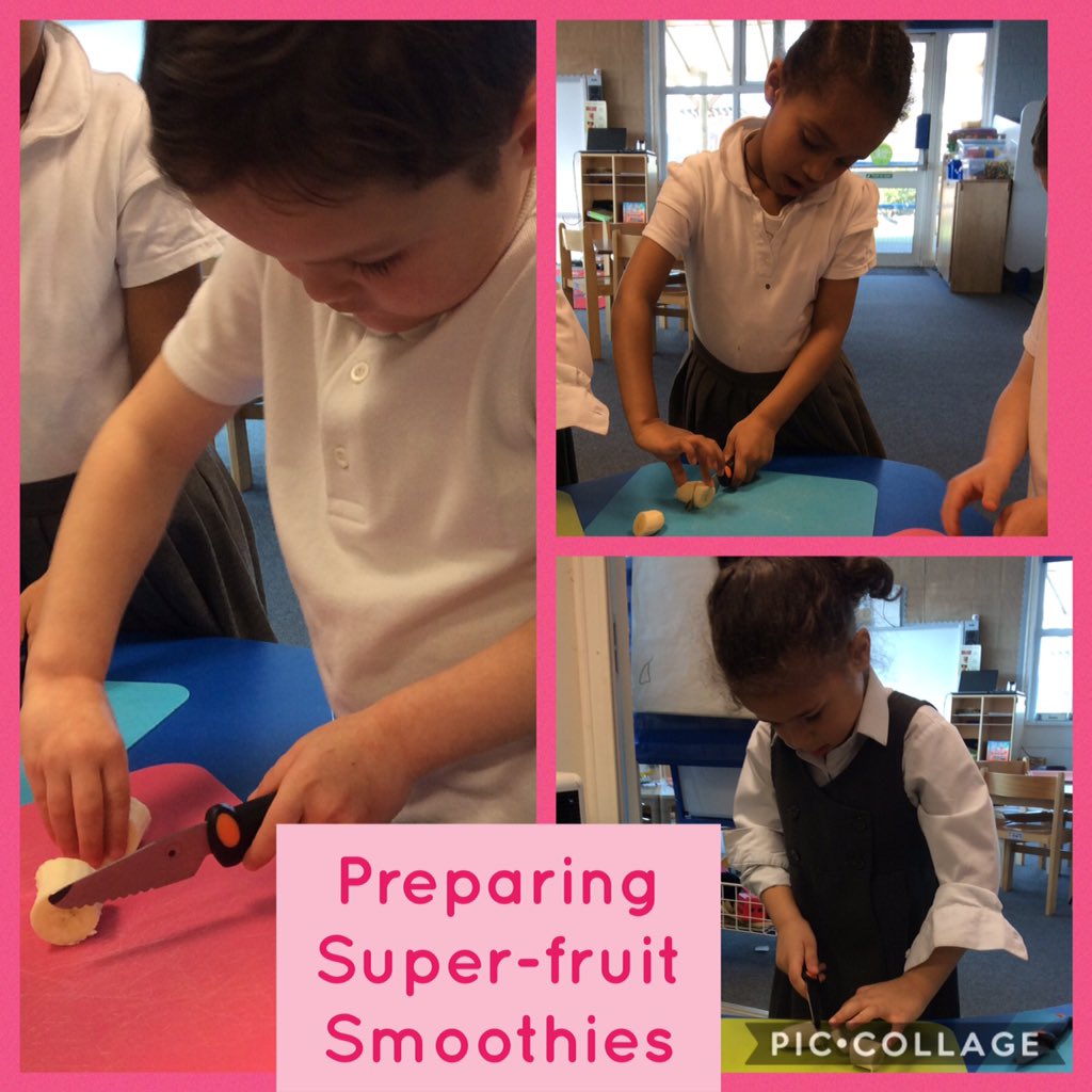 Superheroes need sustenance! Using safe chopping techniques today in Reception to prepare our chosen fruit for our super-smoothies. Such great concentration and focus. #finemotorfun #managingrisks @StAnnesLiv