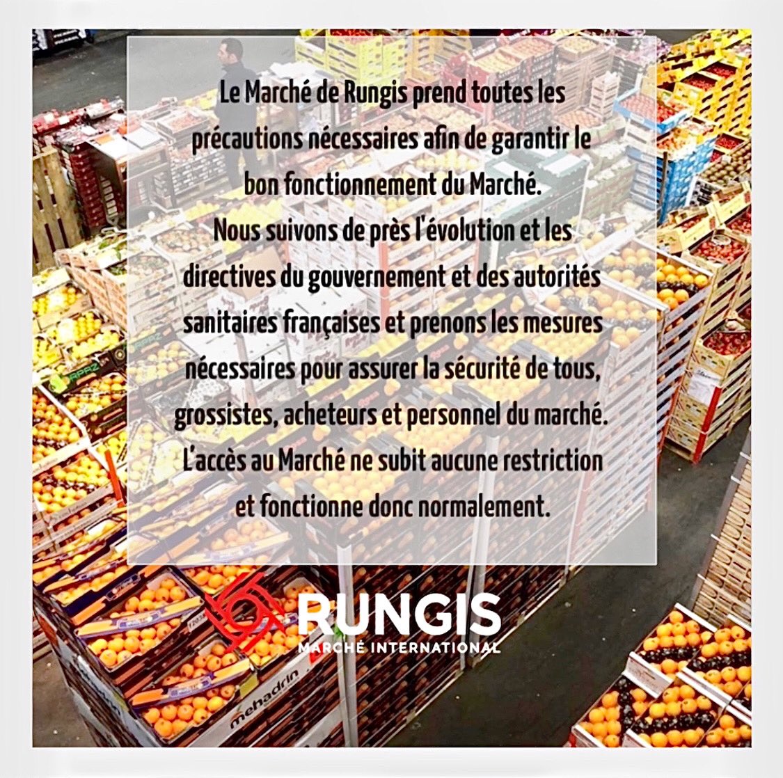 Nous tenons à vous témoigner tout notre soutien dans cette période difficile pour nombre d’entre vous. 

Nous restons à votre disposition pour répondre à toutes vos questions et appelons à la solidarité de chacun. 

#marchederungis #coronavirus