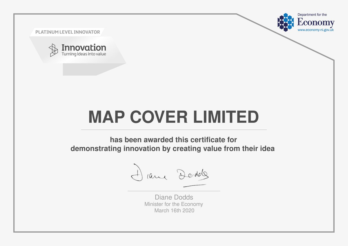 MartinMcRandal's tweet photo. Delighted that Map Cover has been assessed to be a Platinum Level Innovator by @NI_Innovate #innovators #insuretech https://t.co/bfi5VdyJra