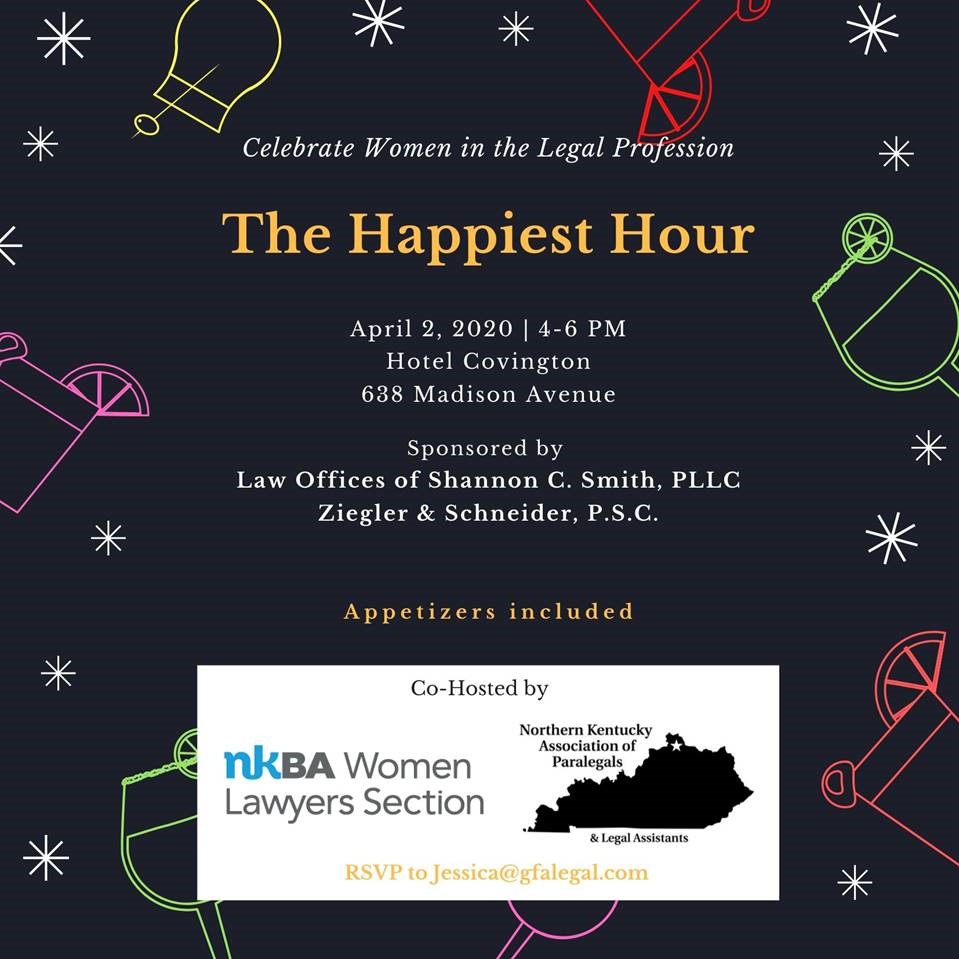 ZSLawFirm's tweet photo. Ziegler and Schneider is thrilled to sponsor the Happiest Hour, a networking event co-hosted by the NKBA Women Lawyers Section and the Northern Kentucky Association of Paralegals.  Please join us for this fun event! https://t.co/844MzUHNTv