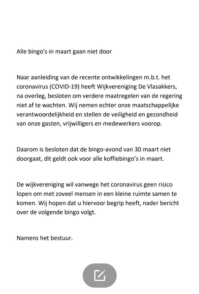 Naar aanleiding van de recente ontwikkelingen met betrekking tot het #coronavirus #COVIDー19 stopt #Wijkvereniging <a href="/devlasakkers/">Wijkvereniging De Vlasakkers</a> deze maand alle #activiteiten #Bingo #Koffiebingo #IndischeBuurt #Vlasakkers #Zwolle #Diezerpoort