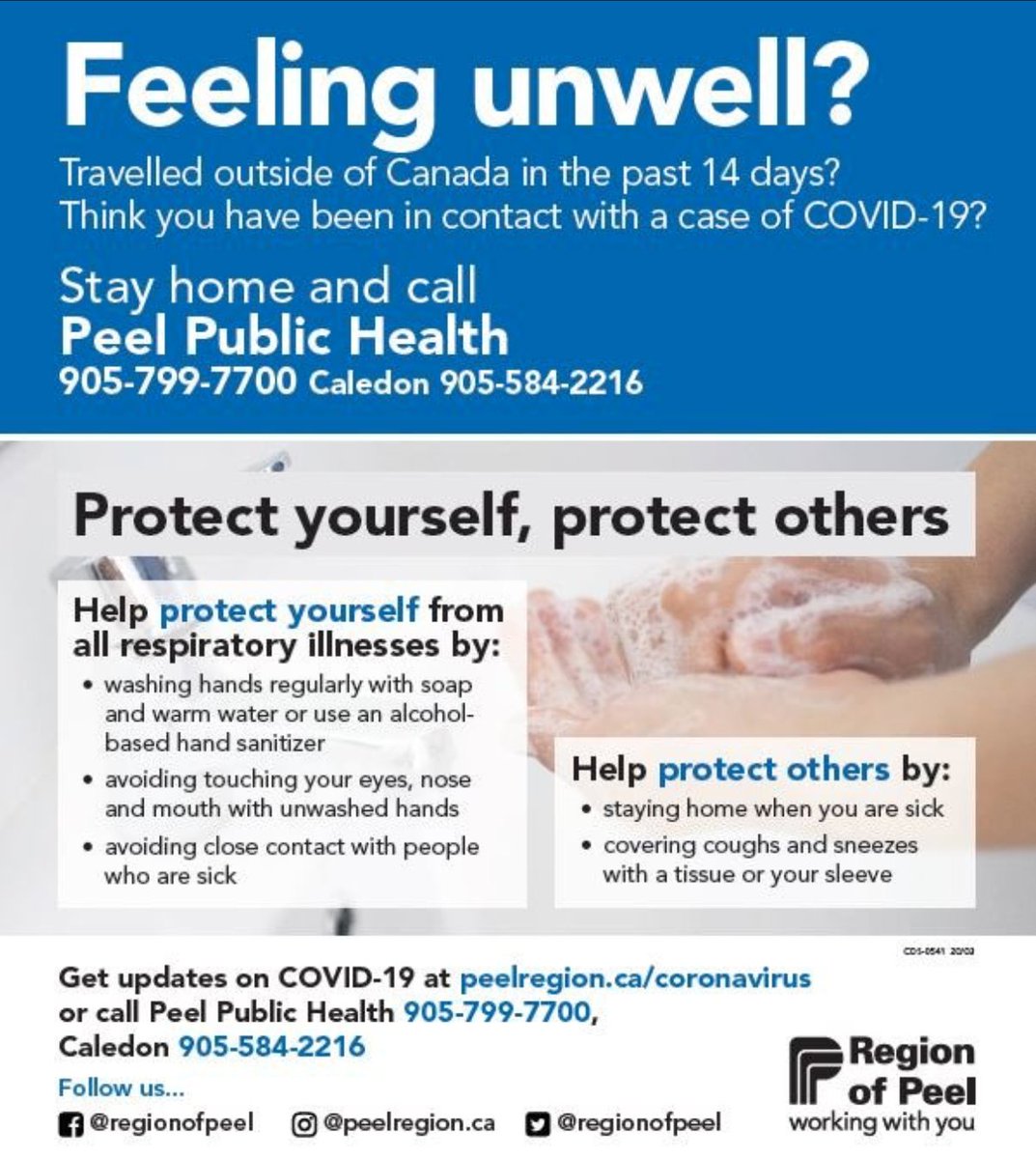 Protect yourself. Protect others.

If you're feeling unwell and feel that you have contact with a case of #COVID19, call Peel Public Health at 905-799-7700.