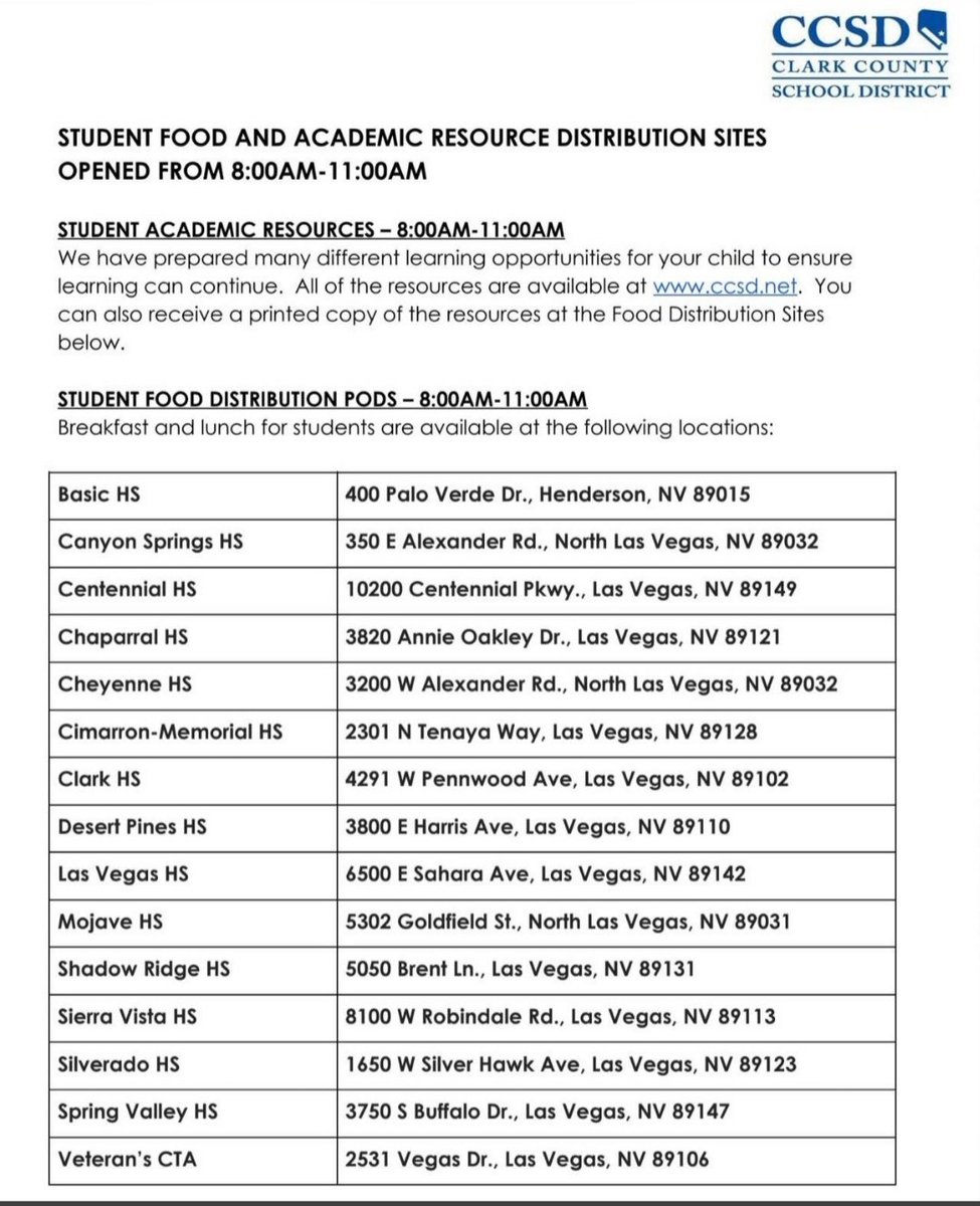 isaac_stein's tweet photo. To our Desert Pines family~
Food distribution at Desert Pines HS from 8:00 am - 11:00 am at the rear of the school.  @JaguarsofDP Please get the word out. https://t.co/CA6eIdM5Og