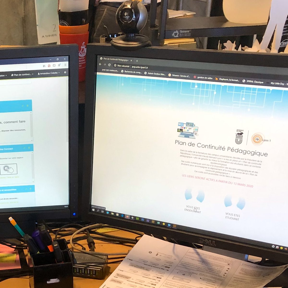 UnivLyon1's tweet photo. 👩🏻💻👨🏽💻 Plan de Continuité Pédagogique # univlyon1 :
• Les stats d’accès à la plateforme Claroline Connect ont doublé vendredi !
• Depuis vendredi soir, 180 tickets ont été traités par le service support (merci aux personnes mobilisées ce WE !)
👇 https://t.co/wDm3BKKfWW
