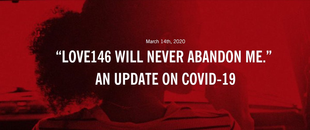 "Love146 will never abandon me because Love146 is my family" —A young person in Survivor Care

During the pandemic, youth will be stressed &amp; spending more time online. Traffickers see opportunity &amp; won’t stop working. We can't stop working either.
love146.org
#COVID19