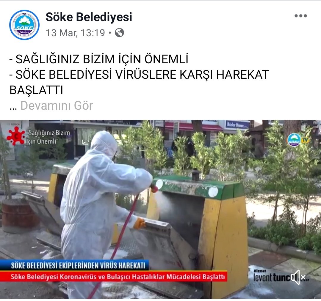 Söke Belediyesi olarak Koronavirüse karşı alınan önlemler çerçevesinde ekiplerimiz cansiperane bir şekilde dezenfekte çalışmalarına devam etmektedir. Vatandaşlarımızdan ricamız paniğe kapılmadan kişisel anlamda alınabilecek tedbirlere özen göstermeleridir. #KoronaVirüs
