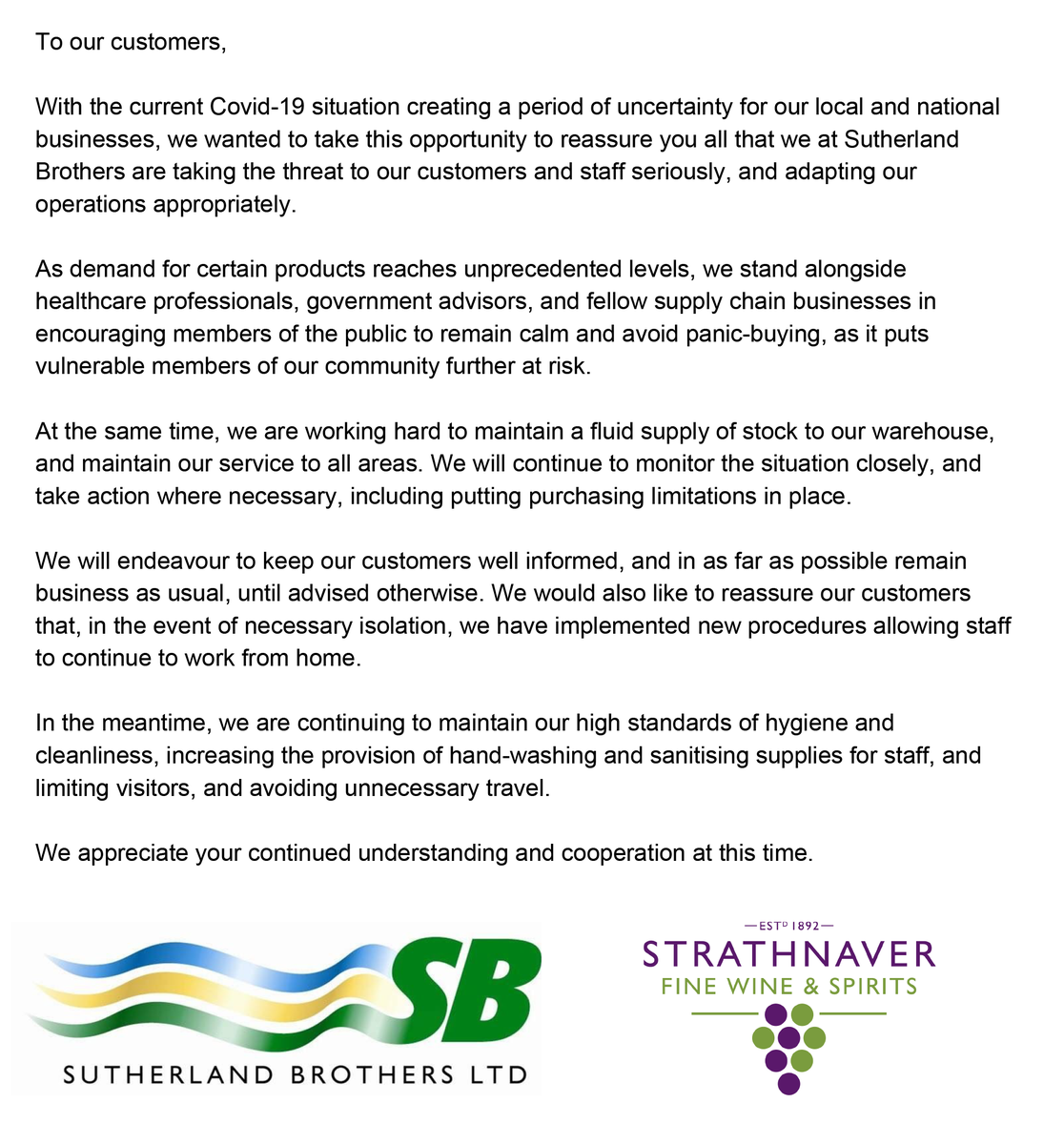 suthbros's tweet photo. COVID-19 (Coronavirus) update from our team.
Please take care, and, of course, if you have any concerns email us - sales@suthbros.co.uk or call 01955 605070 https://t.co/uAqdLp4qZg