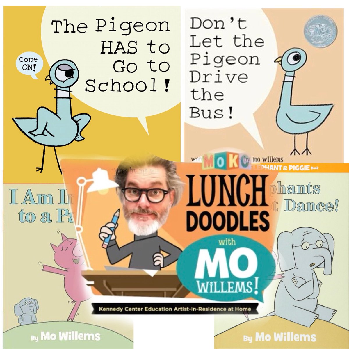 y_wallacechuh's tweet image. Pigeon, Elephant and Piggie book lovers can explore new ways to write and create w/ author and illustrator Mo Willems. So grab your lunch, paper, markers, pencils, or crayons and join Lunch Doodles w/Mo Willems live stream wkdays @ 1:00p youtu.be/MjaYnyCJDdU @The_Pigeon