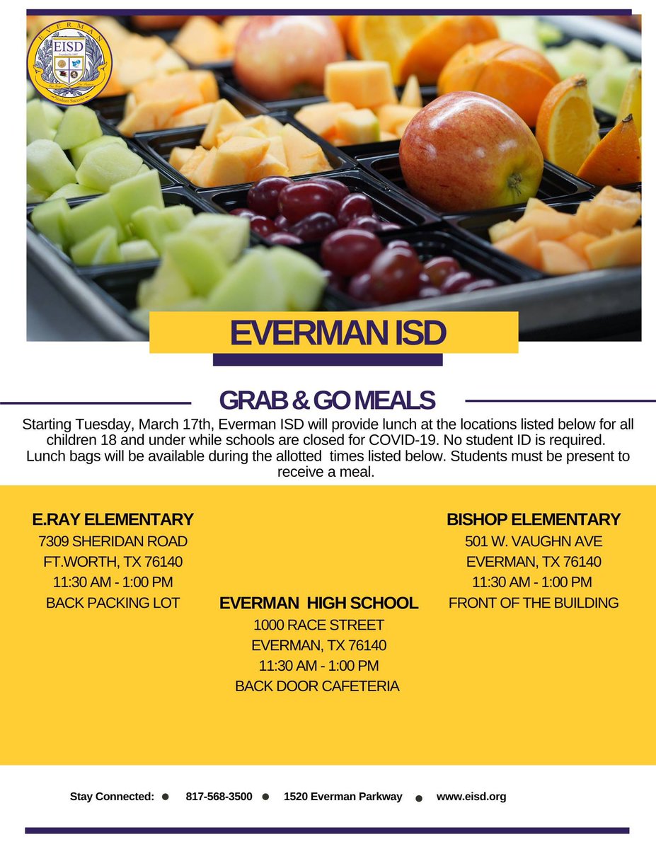 EvermanISD's tweet photo. Please review the information below regarding food services. https://t.co/yyRzijjBzJ