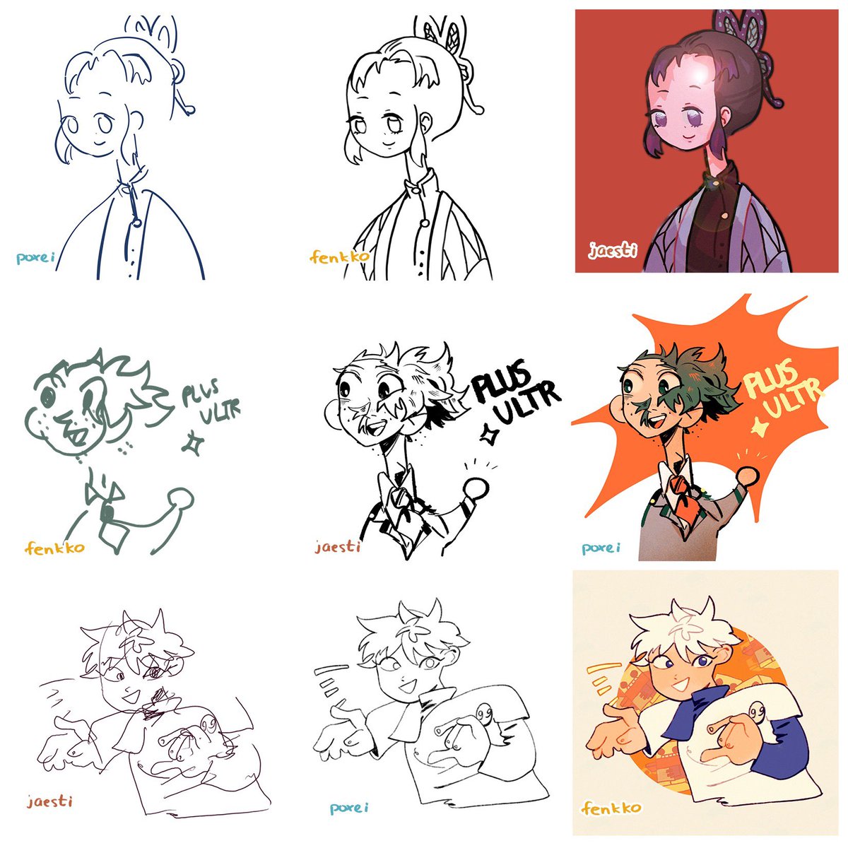 did the blind switcharound meme with @jaestiy and @poxeii using characters we draw a lot 