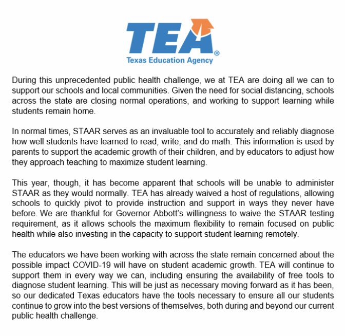 TAKS to STAAR (@staartest) on Twitter photo More details from Commissioner Morath concerning effects of STAAR test waiver to follow later this week. #txed #staartest. Letters via <a href="/GovAbbott/">Greg Abbott</a> <a href="/teainfo/">Texas Education Agency</a> More details from Commissioner Morath concerning effects of STAAR test waiver to follow later this week. #txed #staartest. Letters via <a href="/GovAbbott/">Greg Abbott</a> <a href="/teainfo/">Texas Education Agency</a>