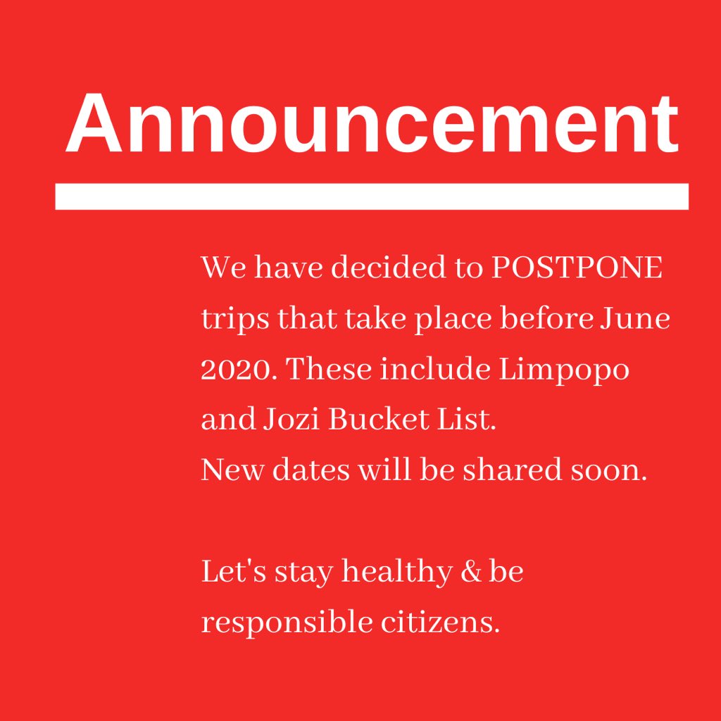 Livedexperienc's tweet photo. We’ve decided to postpone any trips that were set to take place before June. We just can’t justify putting people at risk right now and individuals who choose to travel should do so at their own financial and health risk. https://t.co/AmbRYDc9NW