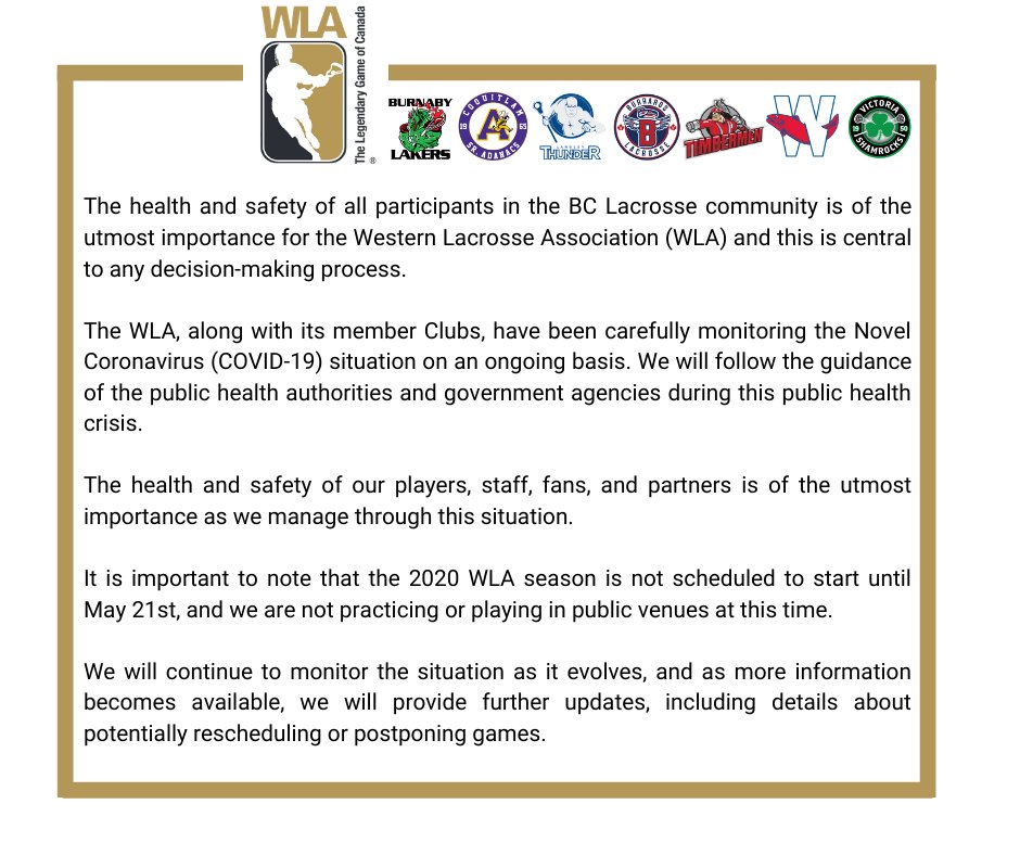 WLALacrosse's tweet photo. Statement from the Board of Governors on the current health crisis. https://t.co/2937Xals65 https://t.co/WdAUeyu0tC