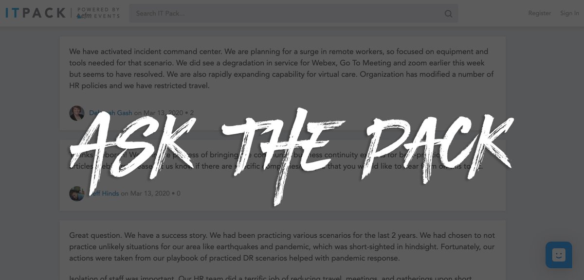 ITPack1's tweet photo. Here's the latest❔on "Ask The Pack" give your input to help your fellow peers! Together we can help each other in these trying times.
👉https://t.co/gG4UpP8IJl
#ITPack #AskThePack #covid19 #remotework #remoteworkers #togetherwecan https://t.co/V3hkSDyLgc