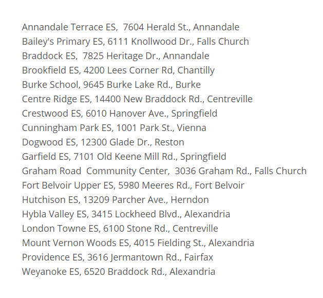 fcpsnews's tweet photo. Come on out and get a grab and go lunch at one of the sites below! No cost to children under 18. Adults pay $2.00. More info: https://t.co/SYWS4dcUaI. https://t.co/pchulubvsf