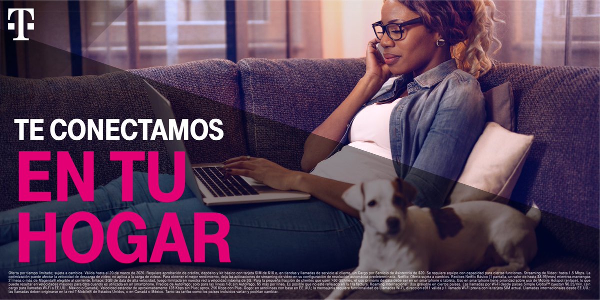 TMobilePR's tweet photo. Quédate conectado en la comodidad de tu hogar🏠. Nuestros planes Magenta® incluyen:
✔️Netflix incluido.
✔️Impuestos y cargos incluidos. 
✔️Haz streaming de entretenimiento.  
✔️Hotspot móvil ilimitado a velocidad 3G. https://t.co/jdxljGjsKk