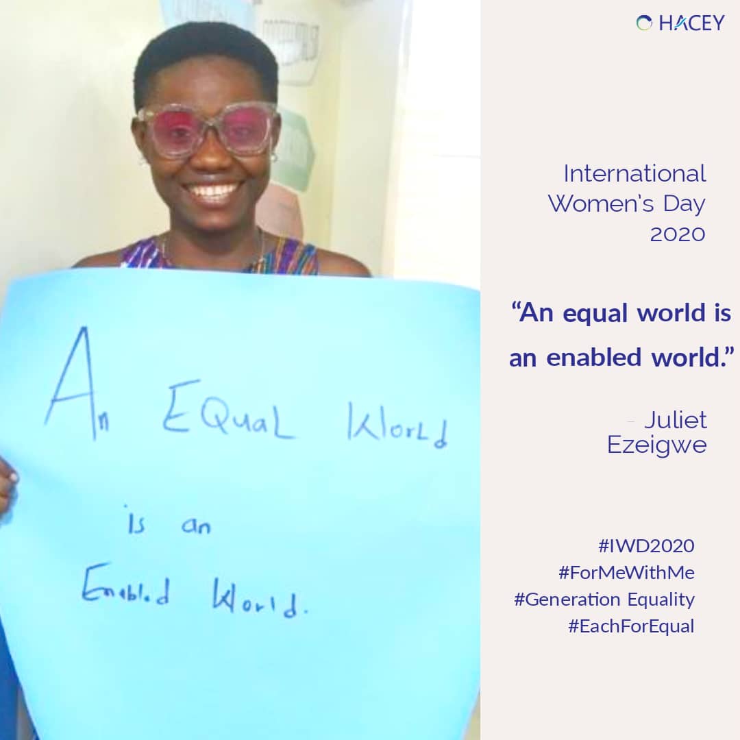 haceydev's tweet photo. In a gender-equal world, everyone enjoys equal rights and opportunities unaffected by gender.
“An equal World is an enabled world”- Juliet Chioma Ezeigwe @julietezeigwec
#womensmonth #iwd2020
#eachforequal #ForMeWithMe #Generationequality #rights #equality #girlchild #women https://t.co/EFMhY2A40n
