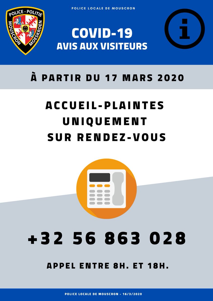 « Coronavirus » : l’accueil du public limité au sein du commissariat central et les 5 antennes de proximité fermées.” buff.ly/3d3iEBR