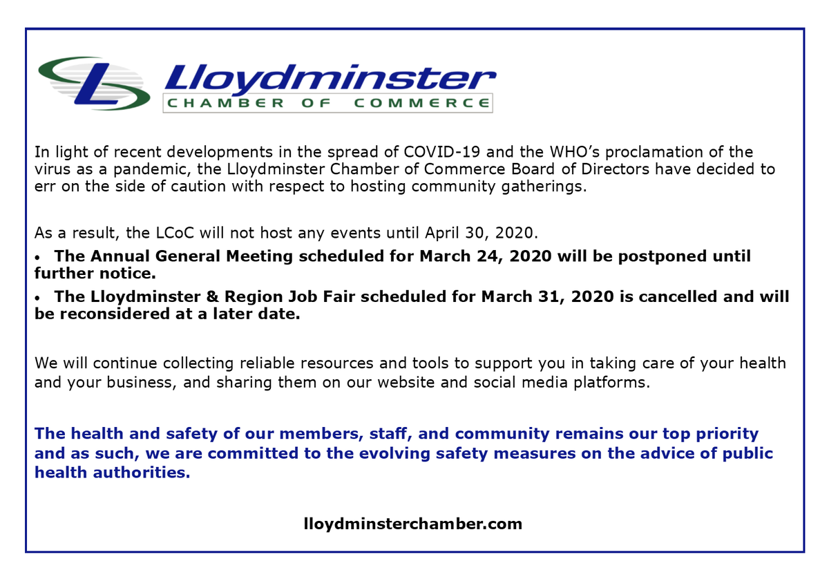 LloydChamber's tweet photo. *Notice to members and community*
#lloydminster https://t.co/MZUD0Dvwqf