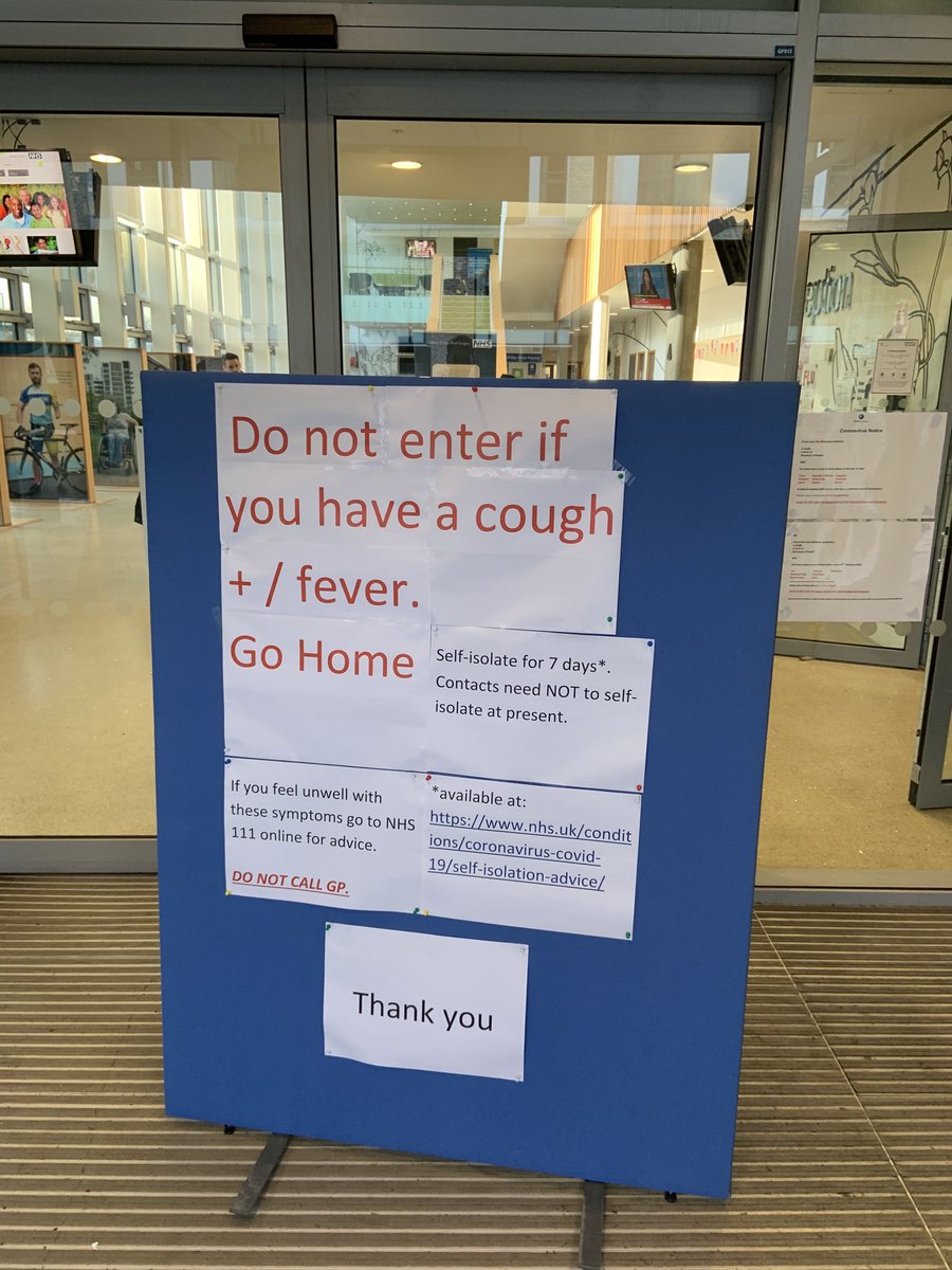 Does this sign in our clinic entrance plus personal txts to our patients stop people coming to see us with coughs and colds?
Not yet.
The gap between policy and practice is a difficult one to close.