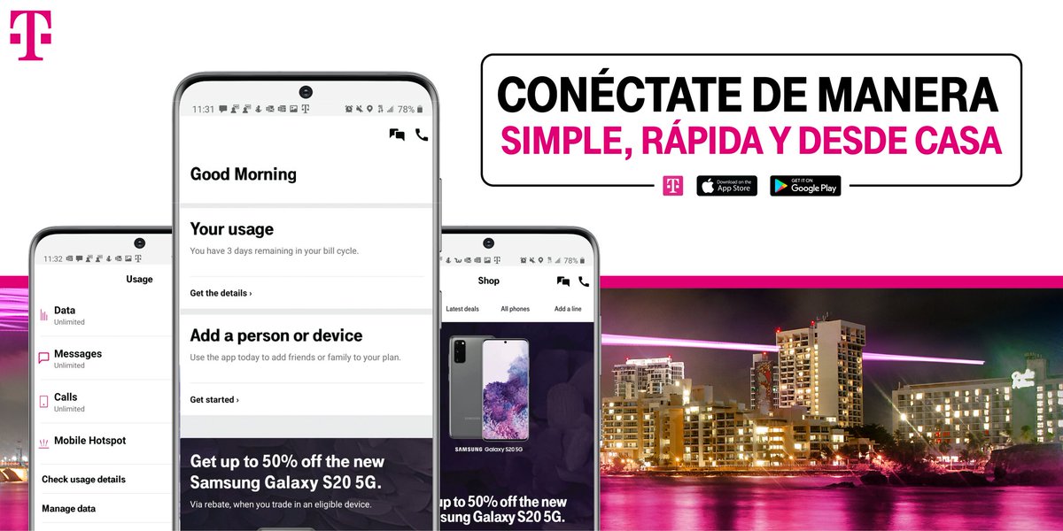 ¡Simplificamos tu vida con nuestro app de T-Mobile, diseñado para que lo hagas todo desde la comodidad de tu hogar! 🌟📱#EresDeLosNuestros
✔️Paga tu factura.
✔️Administra tu cuenta.
✔️Mantén al día tu teléfono.
✔️Comunícate con servicio al cliente.