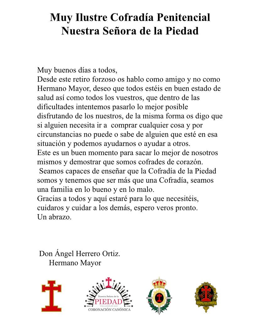 BandaPiedadVall's tweet photo. Comunicado oficial de nuestro hermano mayor. https://t.co/q8rhjzlBA5