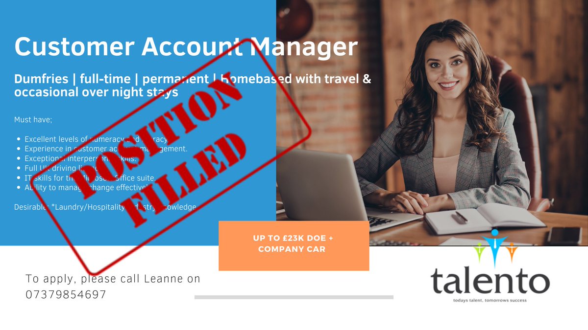 TalentoGroup_'s tweet photo. #positionfilled

We are very pleased to say that the position of Customer Account Manager has now been filled. https://t.co/kErtvEmw43