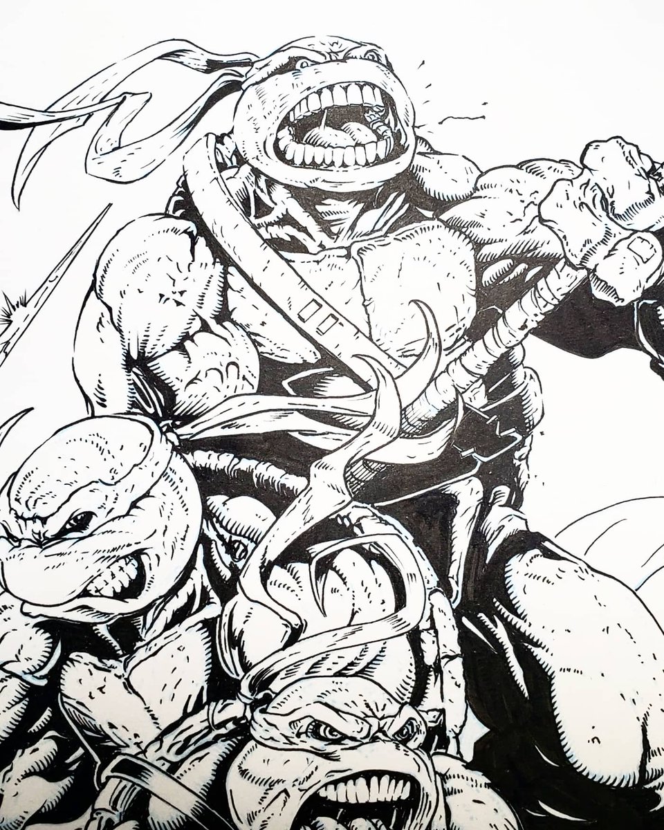 shoveke's tweet photo. This took a little while... @TMNT #Inks by me, pencils by @Artist_Nar #TMNT #turtles #IDW #halfshellheroes #cowabunga #ninjaturtles #comics #inking https://t.co/xeOC1d9gLE