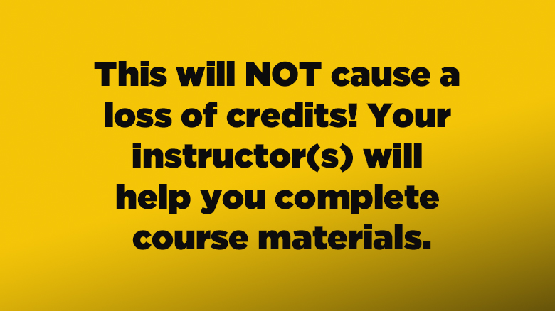 Your credits are safe and will count toward your degree or certificate as normal. Faculty members will guide each student on how to complete  courses successfully. Go 2 COVID-19 at mcc.edu click IMPORTANT Information for Students &amp; Student FAQ link for more info.